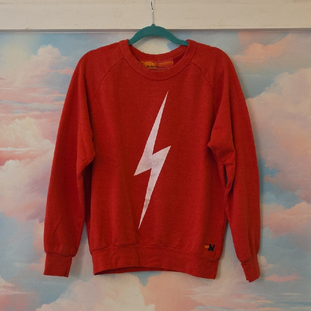 Aviator Nation Red Sweatshirt with White Lightning Bolt